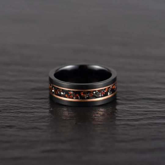 Dinosaur Bone and Meteorite Tungsten Men's Wedding Band 8MM - Rings By Pristine