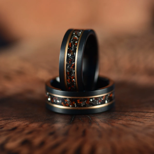 Dinosaur Bone and Meteorite Tungsten Men's Wedding Band 8MM - Rings By Pristine