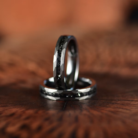 Grey Hammered Tungsten  Meteorite Women's Wedding Band 4MM - Rings By Pristine