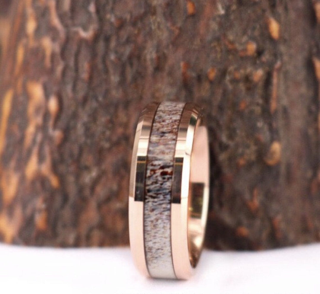 Deer Antler Rose Tungsten Men's Wedding Band 8MM - Rings By Pristine