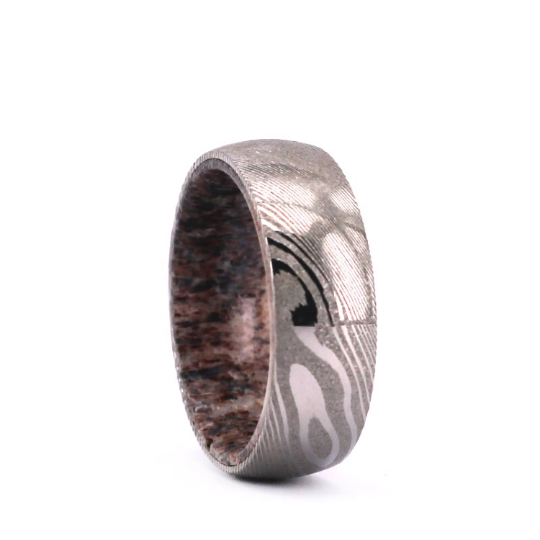 Damascus Antler Men's Wedding Band 8MM - Rings By Pristine
