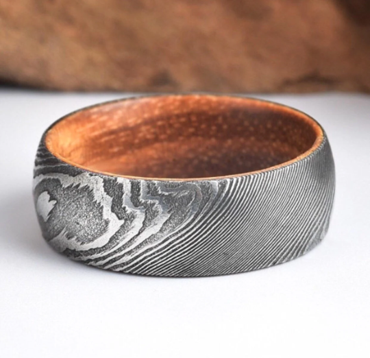 Damascus Koa Wood Men's Wedding Band 8MM - Rings By Pristine