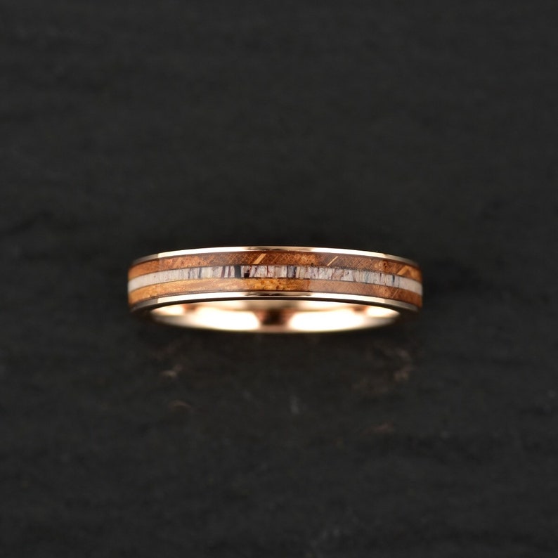 Rose Tungsten Whiskey Barrel Antler Women's Wedding Band 4MM - Rings By Pristine