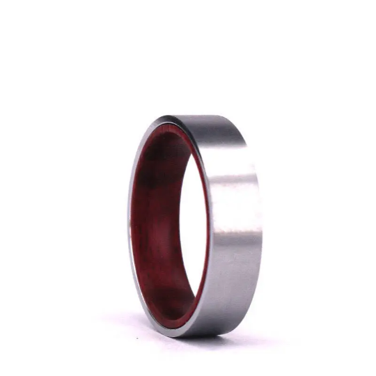 Purple Heart Wood White Titanium Men's Wedding Band 8MM - Rings By Pristine