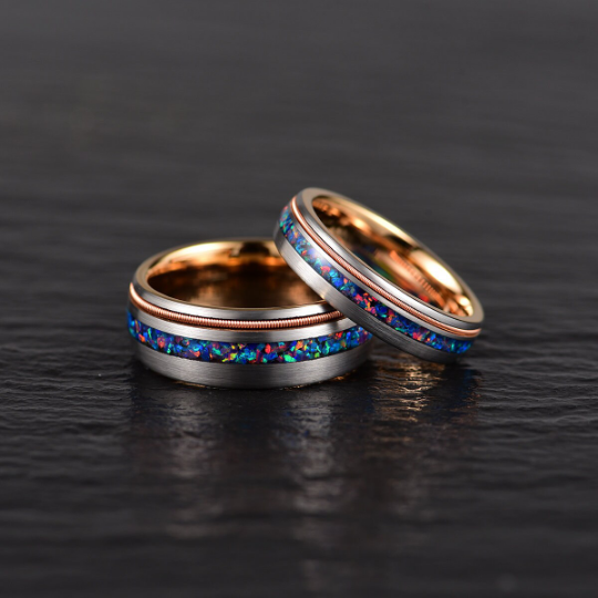 Crushed Opal Rose Tungsten Women's Wedding Band 4MM - Rings By Pristine