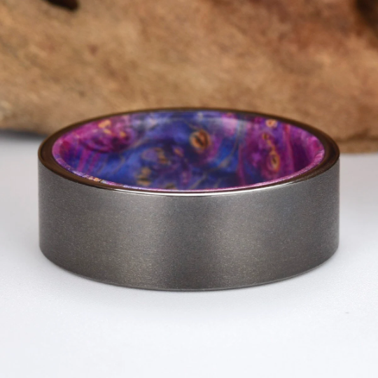 Box Elder Wood Gun Metal Grey Tungsten Men's Wedding Band 8MM - Rings By Pristine