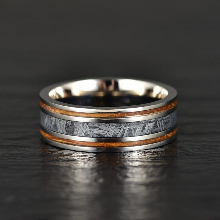 Meteorite Koa Wood Guitar String Men's Wedding Band 8MM - Rings By Pristine