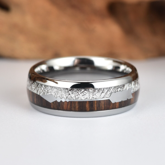 Tungsten Koa Wood Men's Wedding Band 8MM - Rings By Pristine