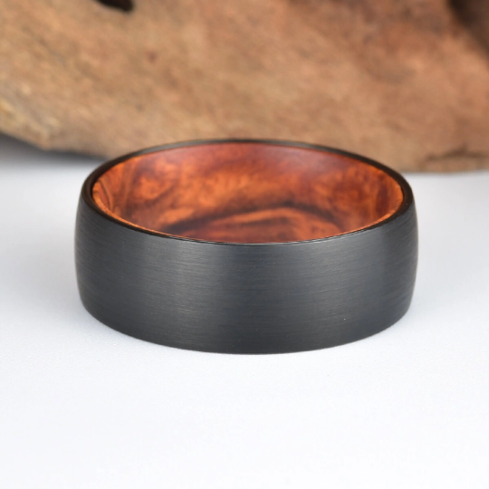Rose Wood Burl Tungsten Men's Wedding Band 8MM - Rings By Pristine