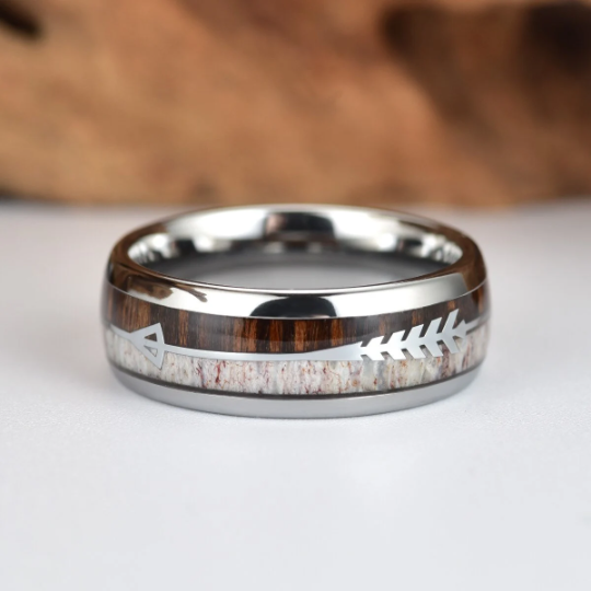 Tungsten Koa Wood Antler Men's Wedding Band 8MM - Rings By Pristine