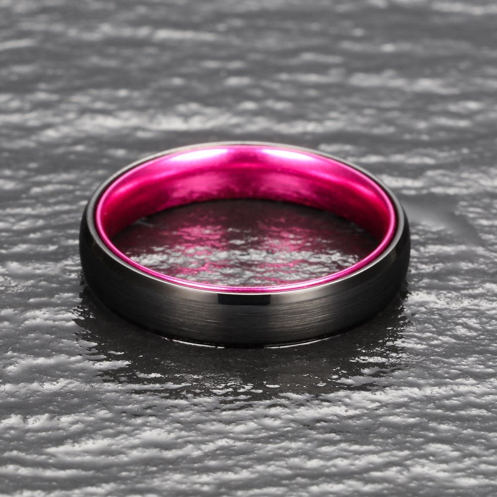 Pristine Passion Fuchsia Interior Tungsten Men's Wedding Band 6MM - Rings By Pristine
