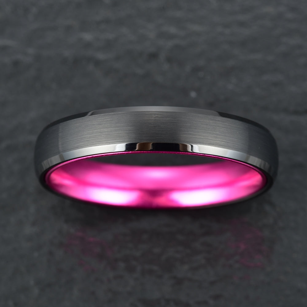 Pristine Passion Fuchsia Interior Tungsten Men's Wedding Band 6MM - Rings By Pristine
