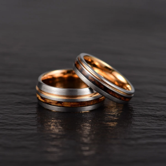 Whiskey Barrel Brushed Tungsten Men's Wedding Band 8MM - Rings By Pristine