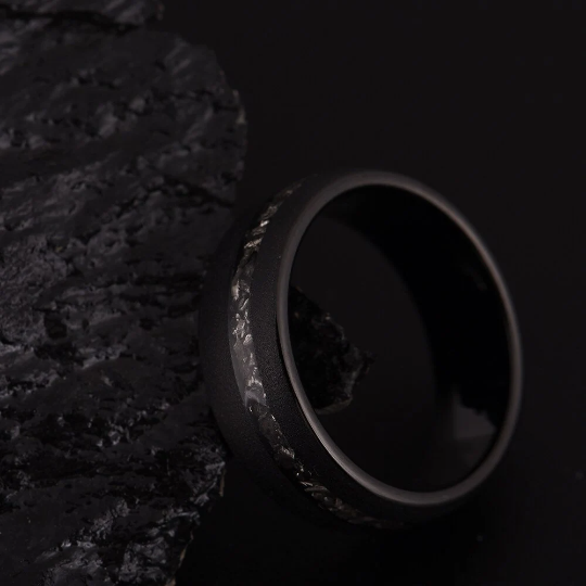 Sandblasted Black Tungsten Crushed Meteorite Men's Wedding Band 8MM - Rings By Pristine