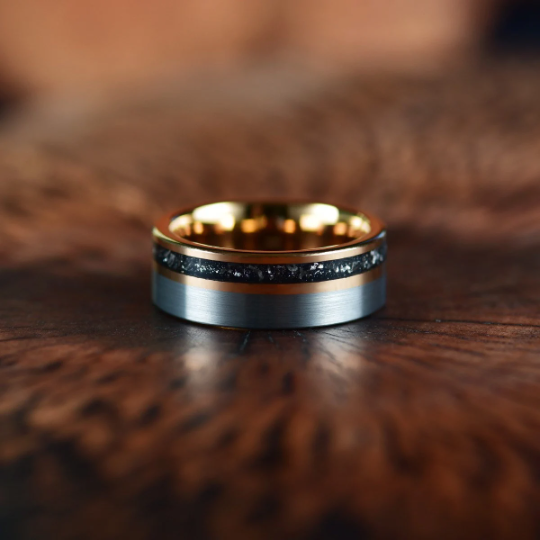 Two Tone Rose Tungsten Meteorite Men's Wedding Band 8MM - Rings By Pristine