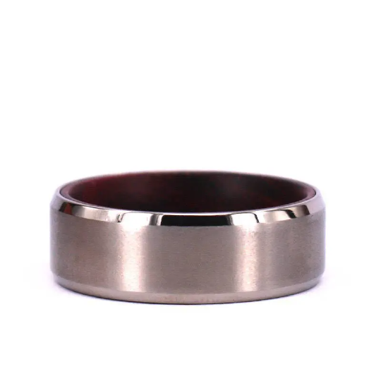 Purple Heart Wood Titanium Wedding Band 8MM - Rings By Pristine