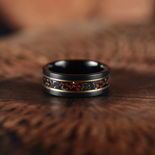 Dinosaur Bone and Meteorite Tungsten Men's Wedding Band 8MM - Rings By Pristine