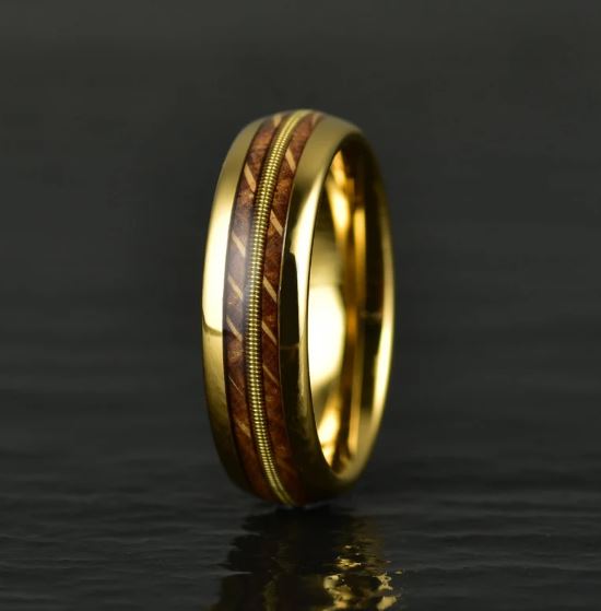 Whiskey Barrel Guitar String Yellow Tungsten Women's Wedding Band 4MM - Rings By Pristine