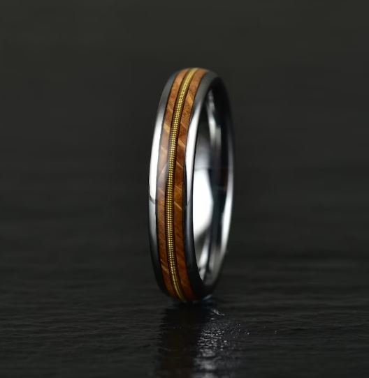 Whiskey Barrel Wood Guitar String Women's Wedding Band 4MM - Rings By Pristine