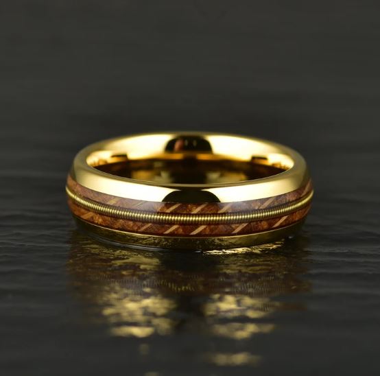 Whiskey Barrel Guitar String Yellow Tungsten Women's Wedding Band 4MM - Rings By Pristine