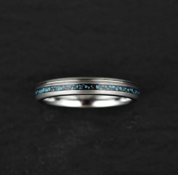Crushed Turquoise Grey Tungsten Women's Wedding Band 4MM - Rings By Pristine