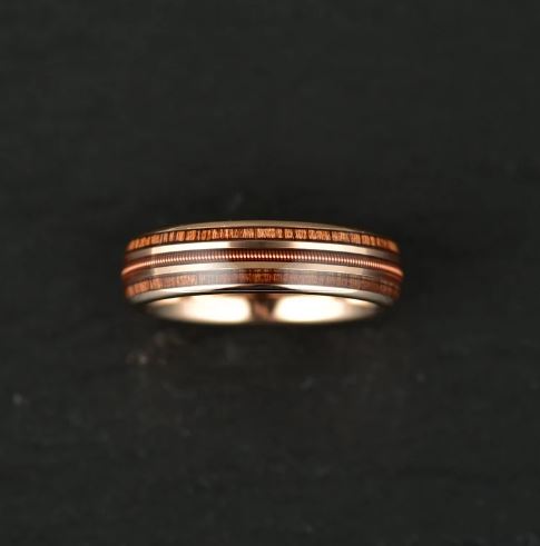 Koa Wood Rose Tungsten Guitar String Women's Wedding Band 4MM - Rings By Pristine