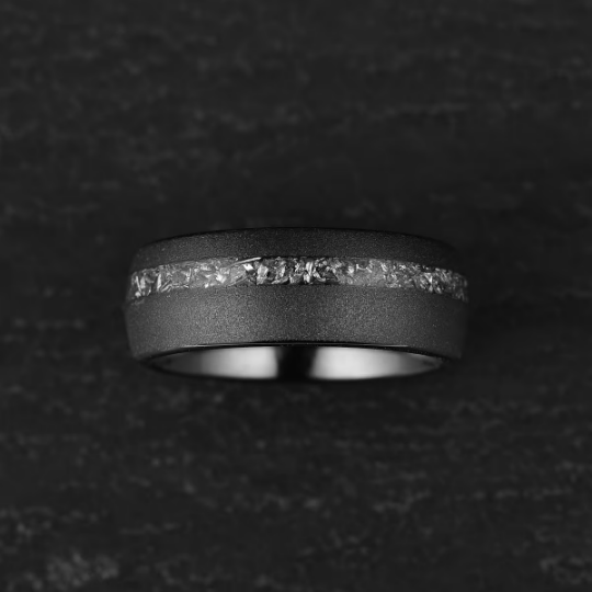 Sandblasted Black Tungsten Crushed Meteorite Men's Wedding Band 8MM - Rings By Pristine