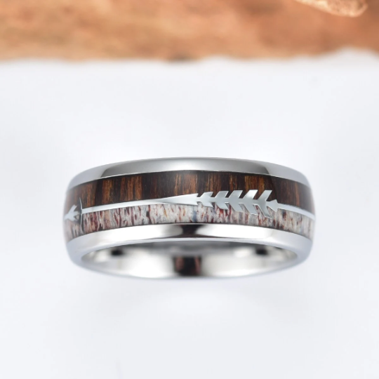 Tungsten Koa Wood Antler Men's Wedding Band 8MM - Rings By Pristine