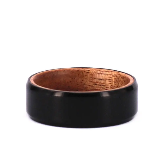 Koa Wood Black Titanium Wedding Band 8MM - Rings By Pristine