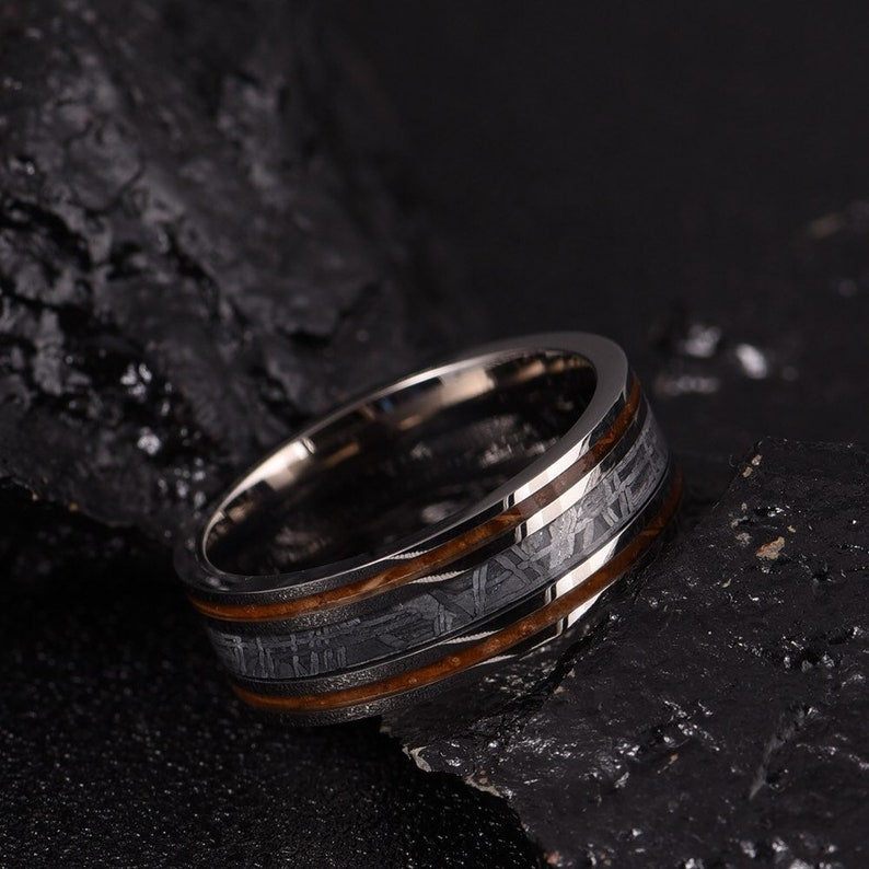 Meteorite Koa Wood Guitar String Men's Wedding Band 8MM - Rings By Pristine