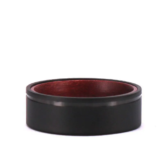 Purple Heart Wood Black Sandblasted Titanium Wedding Band 8MM - Rings By Pristine