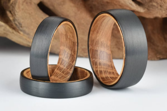 Black Tungsten Whiskey Barrel Men's Wedding Band 8MM - Rings By Pristine