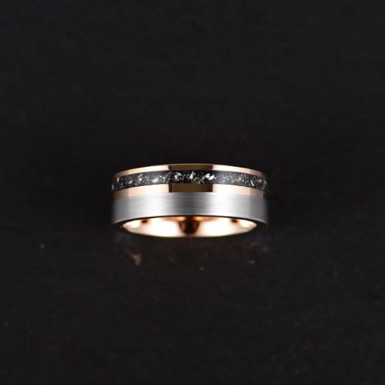 Two Tone Rose Tungsten Meteorite Men's Wedding Band 8MM - Rings By Pristine