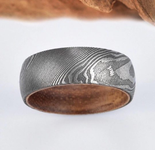 Damascus Koa Wood Men's Wedding Band 8MM - Rings By Pristine