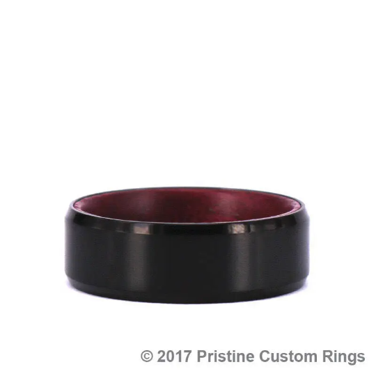 Purple Heart Wood Black Titanium Wedding Band 8MM - Rings By Pristine