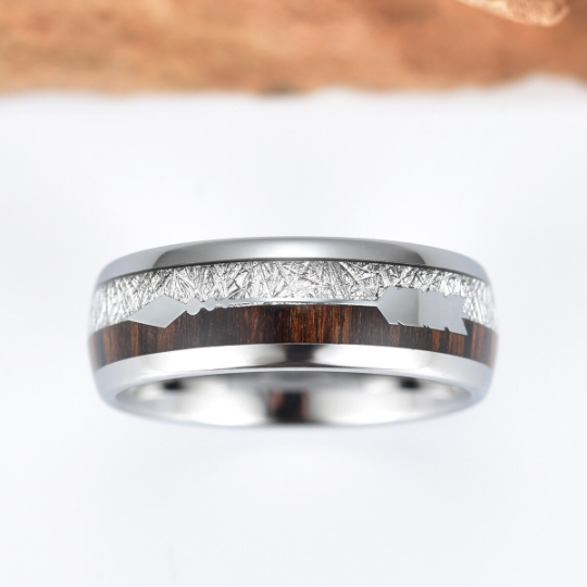 Tungsten Koa Wood Men's Wedding Band 8MM - Rings By Pristine