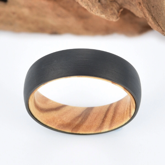 Olive Wood Tungsten Men's Wedding Band 6MM - Rings By Pristine