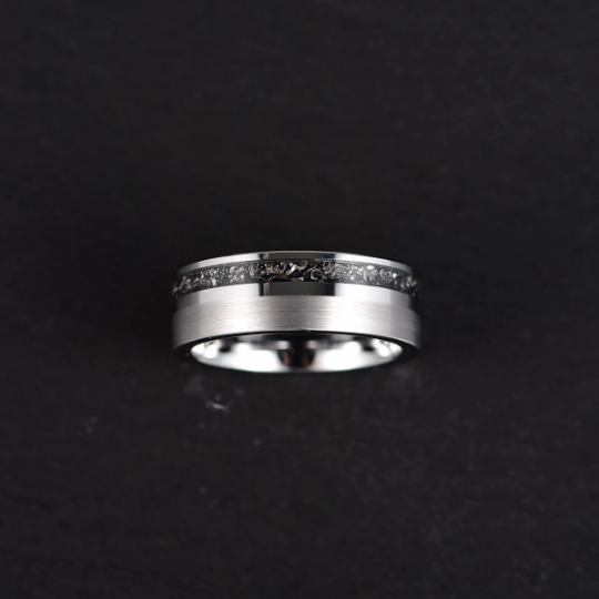 Two Tone Black Tungsten Meteorite Men's Wedding Band 8MM - Rings By Pristine