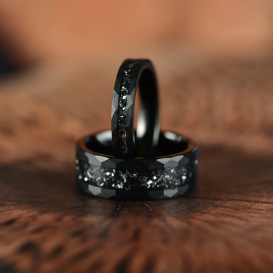 Crushed Meteorite Hammered Tungsten Women's Wedding Band 4MM - Rings By Pristine