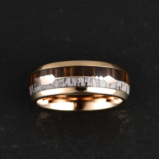 Tungsten Koa Wood Antler Men's Wedding Band 8MM - Rings By Pristine