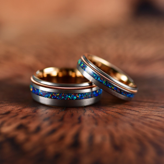 Crushed Opal Rose Tungsten Men's Wedding Band 8MM - Rings By Pristine