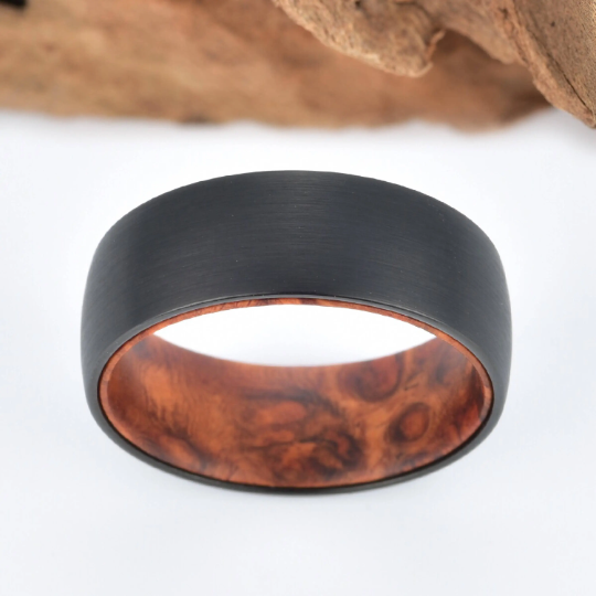 Rose Wood Burl Tungsten Men's Wedding Band 8MM - Rings By Pristine