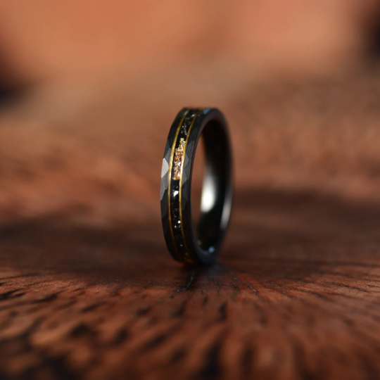 Gold Foil Tungsten and Meteorite Women's Wedding Band 4MM - Rings By Pristine