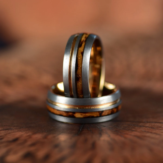 Whiskey Barrel Brushed Tungsten Men's Wedding Band 8MM - Rings By Pristine