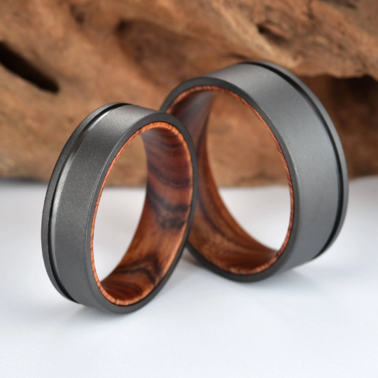 Titanium Iron Wood Men's Wedding Band 8MM - Rings By Pristine