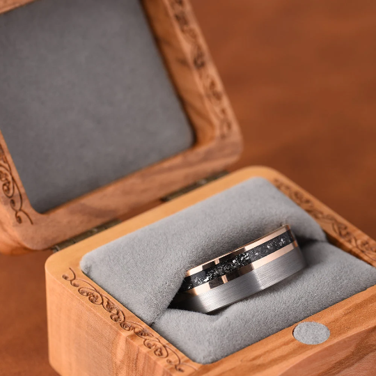 Two Tone Rose Tungsten Meteorite Men's Wedding Band 8MM - Rings By Pristine