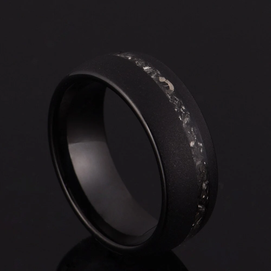 Sandblasted Black Tungsten Crushed Meteorite Men's Wedding Band 8MM - Rings By Pristine