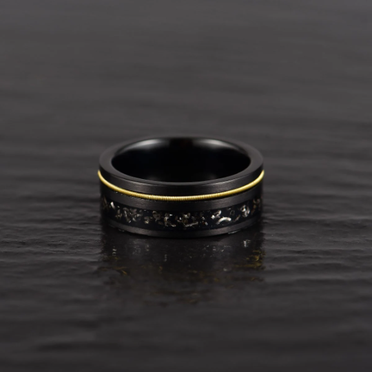 Crushed Meteorite Yellow Guitar String Men's Wedding Band 8MM - Rings By Pristine