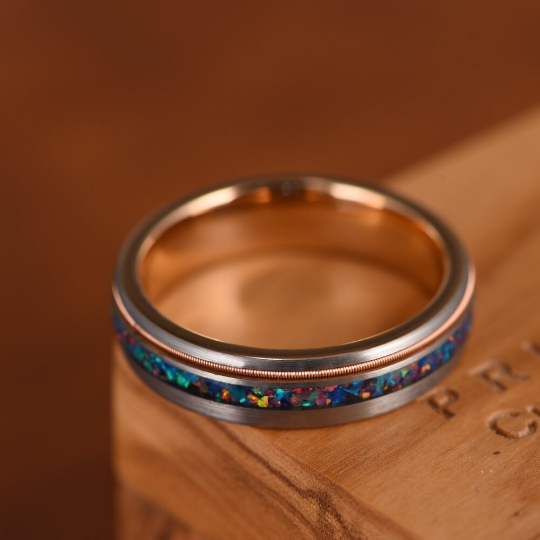 Crushed Opal Rose Tungsten Women's Wedding Band 4MM - Rings By Pristine