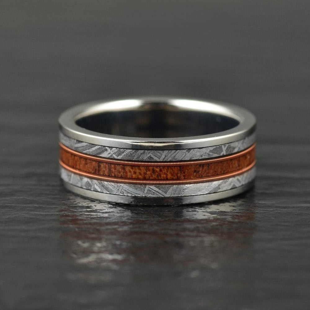 Tungsten Meteorite Whiskey Barrel Guitar String Men's Wedding Band 8MM - Rings By Pristine
